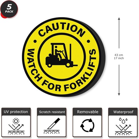Watch For Forklifts Sign Vinyl Self-Adhesive 17 Inch Traffic Caution for Forklift Waterproof Look Out Floor Sticker Waring Decal for Office Work Site Warehouse Shop Area 5 PCS in Saudi Arabia