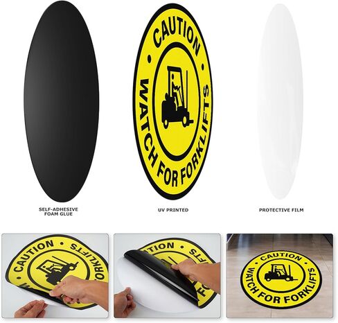 Watch For Forklifts Sign Vinyl Self-Adhesive 17 Inch Traffic Caution for Forklift Waterproof Look Out Floor Sticker Waring Decal for Office Work Site Warehouse Shop Area 5 PCS in Saudi Arabia