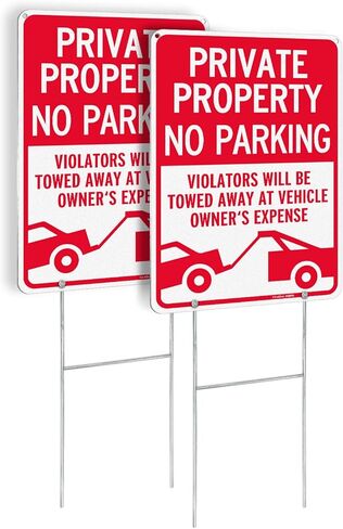 GicnKeuz 2 Pack No Parking Sign with H-stakes, Private Property Sign, 14"×10" Reflective Aluminum, Fade Resistant/Waterproof, Including Screws, Easy to Install, Outdoor Use in Saudi Arabia