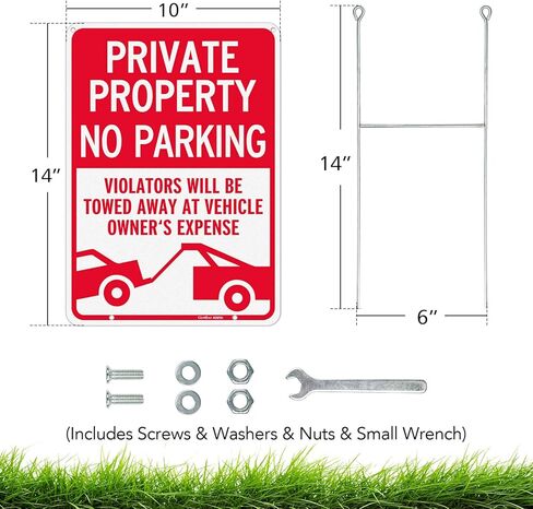 GicnKeuz 2 Pack No Parking Sign with H-stakes, Private Property Sign, 14"×10" Reflective Aluminum, Fade Resistant/Waterproof, Including Screws, Easy to Install, Outdoor Use in Saudi Arabia