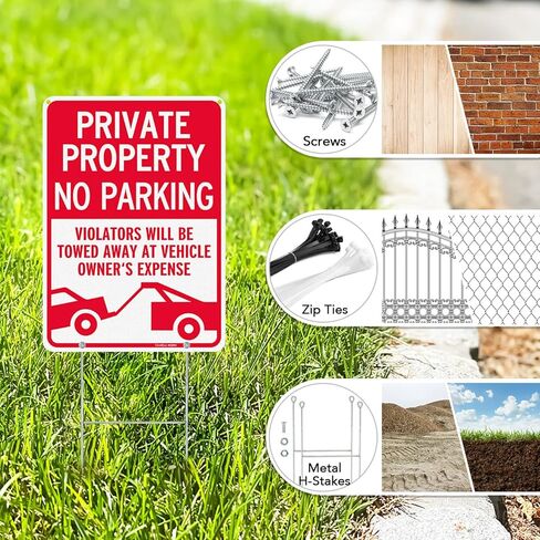 GicnKeuz 2 Pack No Parking Sign with H-stakes, Private Property Sign, 14"×10" Reflective Aluminum, Fade Resistant/Waterproof, Including Screws, Easy to Install, Outdoor Use in Saudi Arabia
