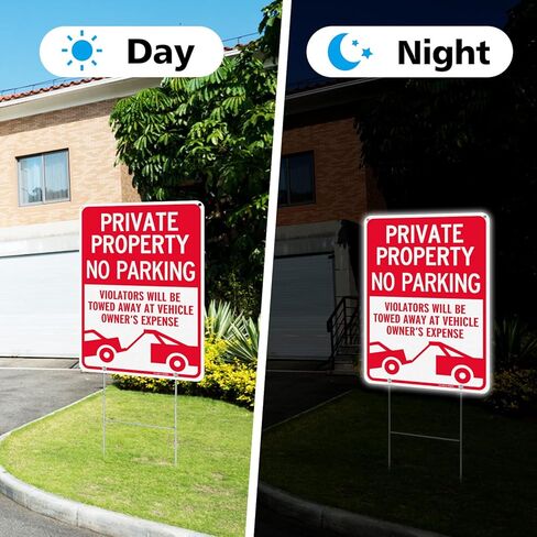 GicnKeuz 2 Pack No Parking Sign with H-stakes, Private Property Sign, 14"×10" Reflective Aluminum, Fade Resistant/Waterproof, Including Screws, Easy to Install, Outdoor Use in Saudi Arabia