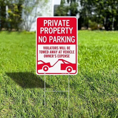 GicnKeuz 2 Pack No Parking Sign with H-stakes, Private Property Sign, 14"×10" Reflective Aluminum, Fade Resistant/Waterproof, Including Screws, Easy to Install, Outdoor Use in Saudi Arabia