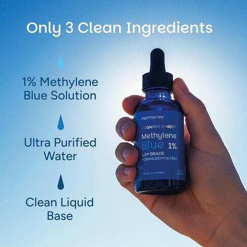 Methylene Blue Drops 1% USP Grade – Mental Clarity & Cellular Energy Support – Pharmaceutical Grade, 3rd Party Tested, No Alcohol or Formaldehyde – Made in USA – 50 ml (1.7 oz) – Harmonex in Saudi Arabia