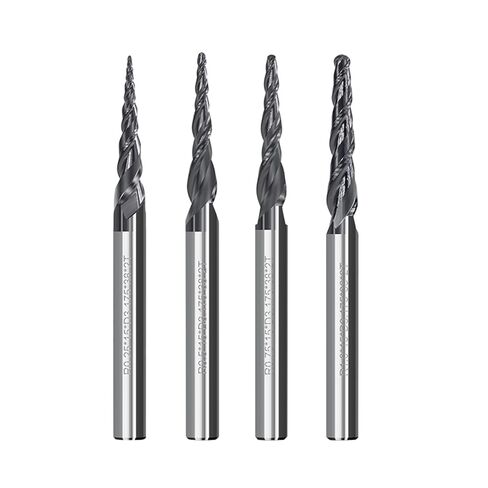 4pcs 2-Flute Tapered Ball Nose Spiral End Mill R0.25-R1.0 TiAIN Coated CNC Milling Cutter 3.175mm Shank Carbide Woodworking Engraving Bit in Saudi Arabia