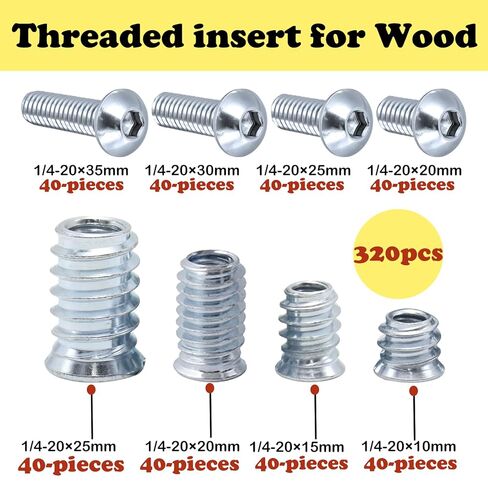 160 مجموعة من صواميل الأثاث مقاس 1/4-20 × 10 مم، 15 مم، 20 مم، 25 مم، وإدراج الخشب الملولب، والمسامير، والمثبتات، والموصلات، ومجموعة براغي وصواميل محرك سداسية (160 براغي و160 صواميل) in Kuwait
