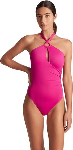 Lauren Ralph Lauren Women's Beach Club Solid Macrame Ring High Neck One-Piece in Saudi Arabia