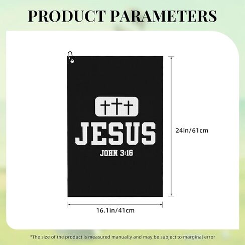 منشفة جولف من الألياف الدقيقة من Jesus Cross God Christian Faith John 3-16، نمط وافل مقاس 16 × 24 مع مشبك حلقة تسلق، مناشف كرة جولف كبيرة ثلاثية الطي، ملحقات حقيبة الجولف للرجال والنساء، هدية الجولف in Saudi Arabia