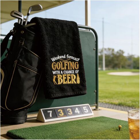 Funny Embroidered Microfiber Golf Towel Hilarious Golf Gifts for Him Birthday Retirement Gifts for Golf Fans Sport Accessories for Men Women (Golfing Beer) in Kuwait