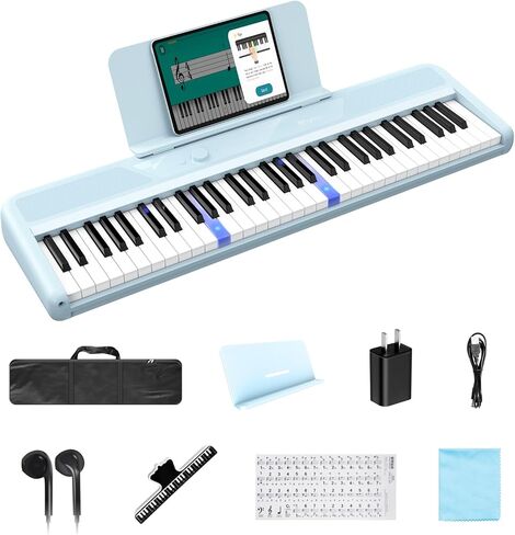Rhymo 61 Keys Smart Keyboard, Lighted Up Keys Electric Piano Keyboard, Learning Keyboards Piano for Beginners with 29 Demo Songs, 128 Tones, 128 Rhythms, Built-in LED Lights & Apps, Speakers (BLUE) in Kuwait