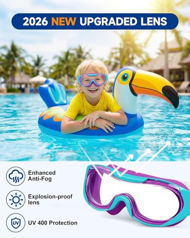 نظارات سباحة للأطفال من Zoomsnail، نظارات سباحة مضادة للكسر وتسرب الأشعة فوق البنفسجية للأطفال الصغار من الأولاد والبنات من سن 3 إلى 15 عامًا (أرجواني أزرق شفاف) in Kuwait
