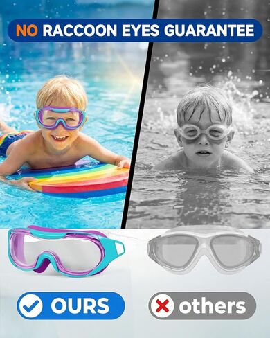 نظارات سباحة للأطفال من Zoomsnail، نظارات سباحة مضادة للكسر وتسرب الأشعة فوق البنفسجية للأطفال الصغار من الأولاد والبنات من سن 3 إلى 15 عامًا (أرجواني أزرق شفاف) in Kuwait
