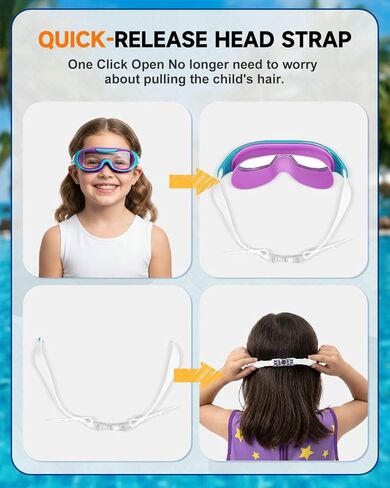 نظارات سباحة للأطفال من Zoomsnail، نظارات سباحة مضادة للكسر وتسرب الأشعة فوق البنفسجية للأطفال الصغار من الأولاد والبنات من سن 3 إلى 15 عامًا (أرجواني أزرق شفاف) in Kuwait