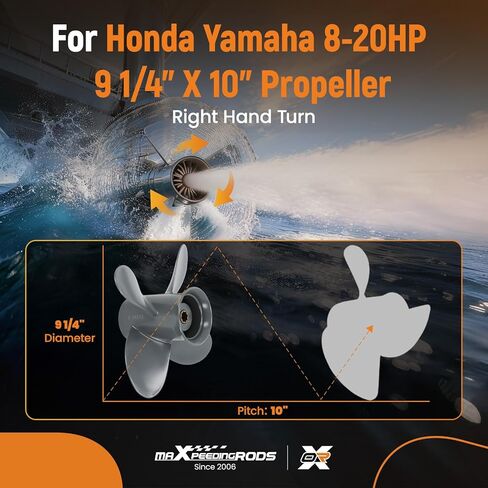 maXpeedingrods 4 Blades 9 1/4 x 10 Aluminum Boat Propeller for Honda Engines 8-20HP 8 Spline Tooth, RH, Parts No# 58134-ZV4-010AH in Saudi Arabia