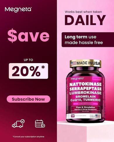 Nattokinase Supplement 12,000 FU (Max Strength) Serrapeptase 360,000 sPU, Lumbrokinase 10,000 FUV & CoQ10 -Systemic Enzymes Complex for Cardiovascular & Circulatory Health Support-100 Capsule in Kuwait