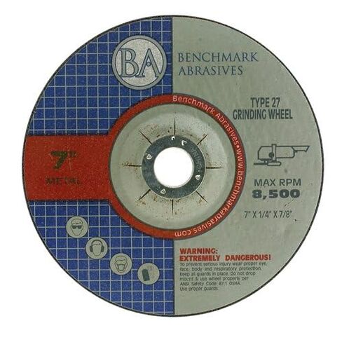 Benchmark Abrasives 7" Aluminum Oxide Pro Depressed Center Grinding Wheel, 1/4" Thick, 7/8" Arbor for Cutting Grinding Stock Removal on Metal, Steel, Cast Iron - 25 Pack in Saudi Arabia