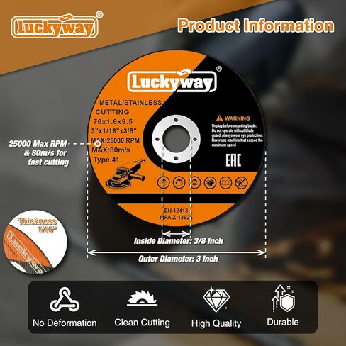 Luckyway 3 Inch Cut Off Wheels, 3" x1/16 x3/8" Cutting Wheel, Metal & Stainless Steel Cutting Disc for Die Grinder - 52 Pack in Kuwait
