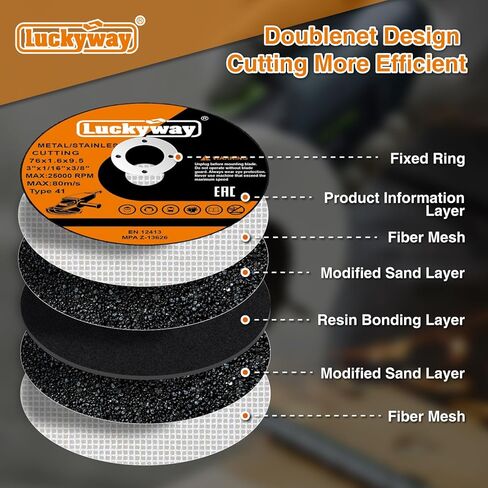 Luckyway 3 Inch Cut Off Wheels, 3" x1/16 x3/8" Cutting Wheel, Metal & Stainless Steel Cutting Disc for Die Grinder - 52 Pack in Kuwait