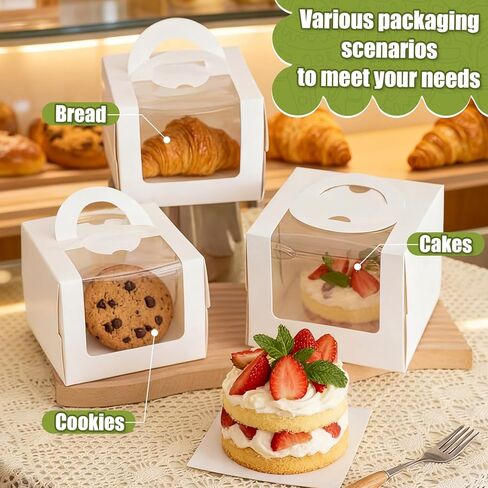 RAINFLOW 5Pack Cake Boxes with Windows 6.3x6.3x6 Inch Fits Under 5 Inch Cake Box with Portable Carry Handle & Board,Cakes Carriers Hold Cakes,Cookies,Pastries for Wedding, Birthday, Christmas, Party in Saudi Arabia
