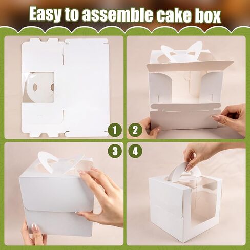 RAINFLOW 5Pack Cake Boxes with Windows 6.3x6.3x6 Inch Fits Under 5 Inch Cake Box with Portable Carry Handle & Board,Cakes Carriers Hold Cakes,Cookies,Pastries for Wedding, Birthday, Christmas, Party in Saudi Arabia