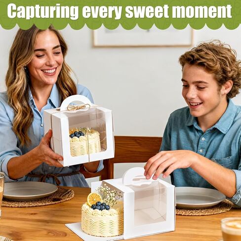 RAINFLOW 5Pack Cake Boxes with Windows 6.3x6.3x6 Inch Fits Under 5 Inch Cake Box with Portable Carry Handle & Board,Cakes Carriers Hold Cakes,Cookies,Pastries for Wedding, Birthday, Christmas, Party in Saudi Arabia