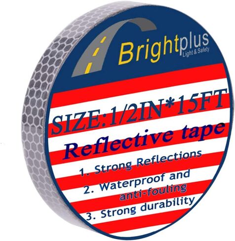 شريط عاكس عالي الكثافة للمركبات والقوارب وخوذات الملابس وصناديق البريد، 0.5 بوصة × 15 قدم، فضي وأبيض in Kuwait