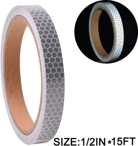 شريط عاكس عالي الكثافة للمركبات والقوارب وخوذات الملابس وصناديق البريد، 0.5 بوصة × 15 قدم، فضي وأبيض in Kuwait