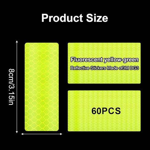Reflective Stickers 60 Pcs Reflective Tape Outdoor Waterproof Yellow Safety Reflector Tape for Cars Motorcycles Bicycles Helmets and Mailboxes(3.15 x 1.18 Inch) in Saudi Arabia