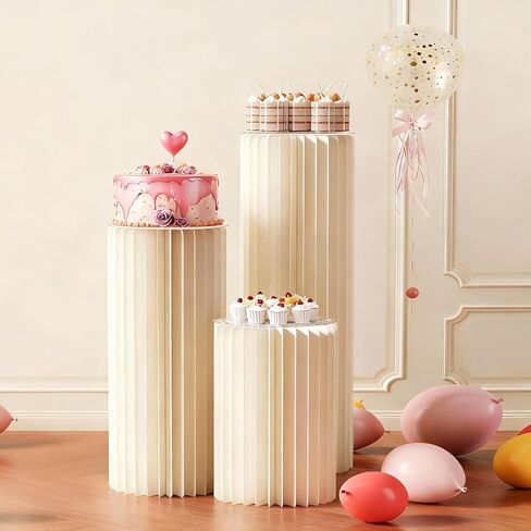 5 حزمة أسطوانة بيضاء محمولة تقف للحفلات ، 31.5 "، 23.6" ، 15.7 "ارتفاع من الورق المقوى الطويل الطويل الكعكة مقاس حامل ، Cilindros Para Fiestas Redondos Blancos لحفلات الزفاف in Kuwait