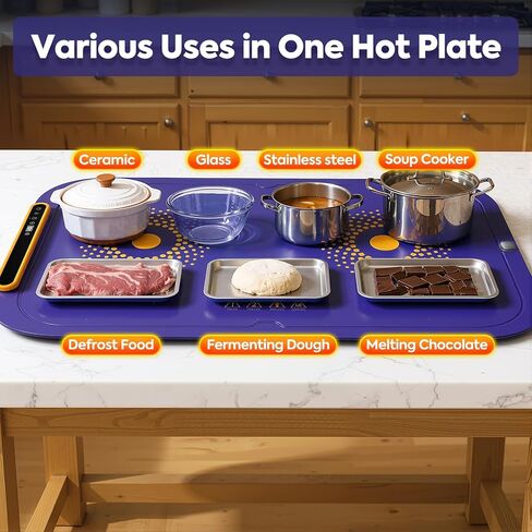 Warming Mat for Food, Extra Large, Food Warming Mat for Countertop, Food Warmer Mat with 7 Temperature Settings, Child Lock, Raised Feet Protects Table, Fast 8s Heating, Parties, Buffets, Daily Use in Saudi Arabia