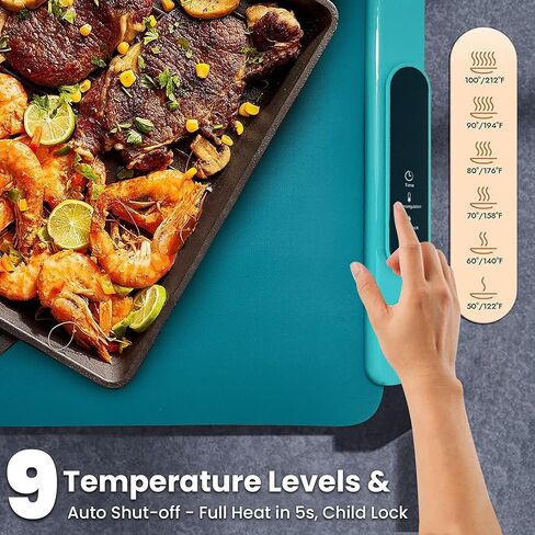 حصيرة تدفئة الطعام - صينية تسخين بوفيه كهربائية مقاس 24 بوصة مع حرارة سريعة من الجرافين، 9 إعدادات لدرجة الحرارة، مؤقت 4 ساعات وإيقاف تلقائي - قابلة للطي، سهلة التنظيف، آمنة لتدفئة طعام الحفلات للوجبات العائلية in Kuwait