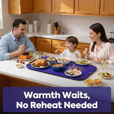 Warming Mat for Food, Extra Large, Food Warming Mat for Countertop, Food Warmer Mat with 7 Temperature Settings, Child Lock, Raised Feet Protects Table, Fast 8s Heating, Parties, Buffets, Daily Use in Saudi Arabia