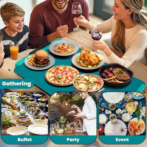 حصيرة تدفئة الطعام - صينية تسخين بوفيه كهربائية مقاس 24 بوصة مع حرارة سريعة من الجرافين، 9 إعدادات لدرجة الحرارة، مؤقت 4 ساعات وإيقاف تلقائي - قابلة للطي، سهلة التنظيف، آمنة لتدفئة طعام الحفلات للوجبات العائلية in Kuwait