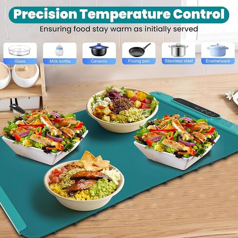 حصيرة تدفئة الطعام - صينية تسخين بوفيه كهربائية مقاس 24 بوصة مع حرارة سريعة من الجرافين، 9 إعدادات لدرجة الحرارة، مؤقت 4 ساعات وإيقاف تلقائي - قابلة للطي، سهلة التنظيف، آمنة لتدفئة طعام الحفلات للوجبات العائلية in Kuwait
