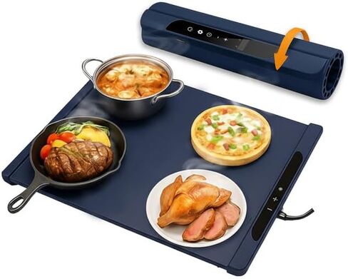 17"x15" Black Electric Food Warming Silicone Mat - 10 sec Fast & Even Heating Tray with upto 10 Hrs Timer, 50-100°C Adjustable Temp, Child Lock & Safety Edge - Portable Warmer Pad for Kitchen & Buffet in Saudi Arabia