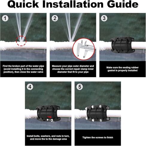 Pipe Repair Clamp 1 inch, Water Pipe Leak Repair Clamp, Pipe Repair Kit for Plastic and Metal Pipes, Leak Stopper with Anti-Impact, Suitable for Pipes 25MM OD in Saudi Arabia
