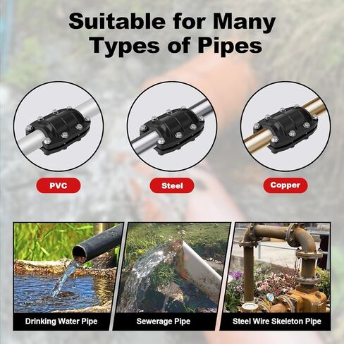 Pipe Repair Clamp 1 inch, Water Pipe Leak Repair Clamp, Pipe Repair Kit for Plastic and Metal Pipes, Leak Stopper with Anti-Impact, Suitable for Pipes 25MM OD in Saudi Arabia