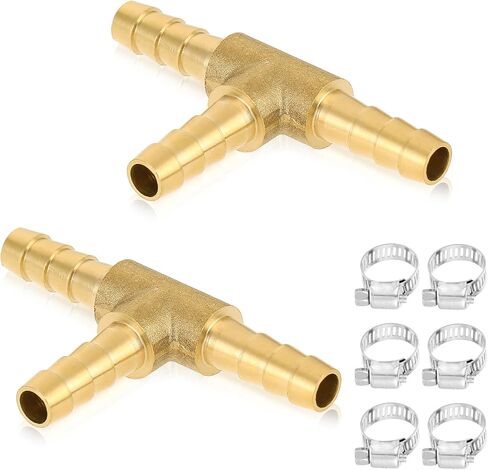 2 قطعة خرطوم نحاسي 1/4 بوصة، تركيبات تي بارب على شكل حرف T 3 طرق تقاطع الاتحاد مع 6 قطع مشابك أنابيب من الفولاذ المقاوم للصدأ لقطر 1/4 بوصة (6 مم) نقل المساعدة في صيانة الماء/الوقود/الهواء in Kuwait