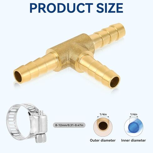 2 قطعة خرطوم نحاسي 1/4 بوصة، تركيبات تي بارب على شكل حرف T 3 طرق تقاطع الاتحاد مع 6 قطع مشابك أنابيب من الفولاذ المقاوم للصدأ لقطر 1/4 بوصة (6 مم) نقل المساعدة في صيانة الماء/الوقود/الهواء in Kuwait