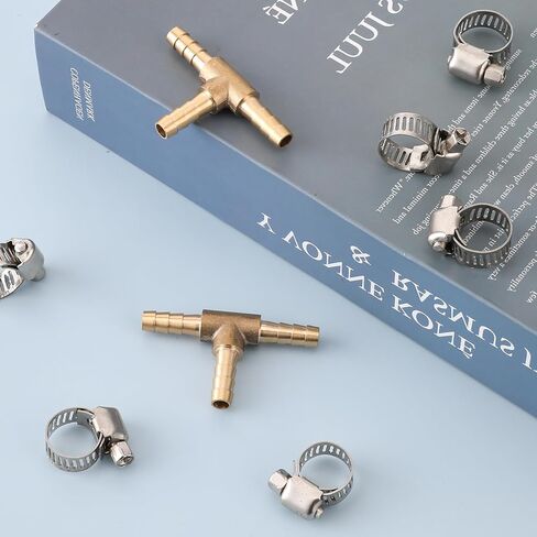 2 قطعة خرطوم نحاسي 1/4 بوصة، تركيبات تي بارب على شكل حرف T 3 طرق تقاطع الاتحاد مع 6 قطع مشابك أنابيب من الفولاذ المقاوم للصدأ لقطر 1/4 بوصة (6 مم) نقل المساعدة في صيانة الماء/الوقود/الهواء in Kuwait