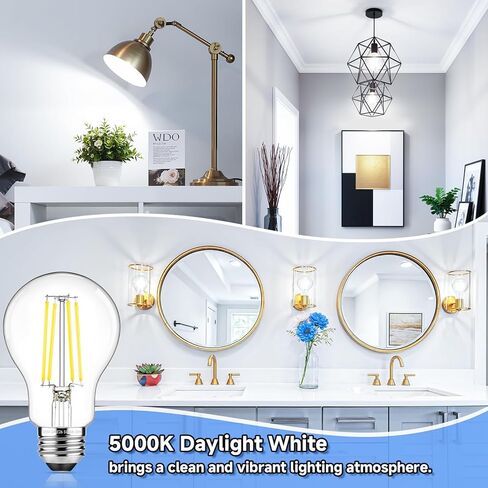 ASOMST Dimmable A19 LED Filament Bulb 60W Equivalent, 6W Vintage Edison Light Bulbs 5000K Daylight White 850 LM, Clear Glass, E26 Base, 4 Pack in Saudi Arabia