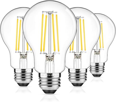 ASOMST Dimmable A19 LED Filament Bulb 60W Equivalent, 6W Vintage Edison Light Bulbs 5000K Daylight White 850 LM, Clear Glass, E26 Base, 4 Pack in Saudi Arabia