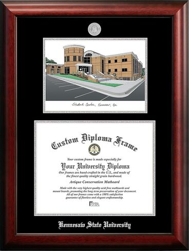 NCAA Kennesaw State Owls Unisex Silver Medallion Frame Kennesaw State University 14w x 11h Silver Embossed Diploma Frame with Campus Images Lithograph, Brown, One Size in Saudi Arabia