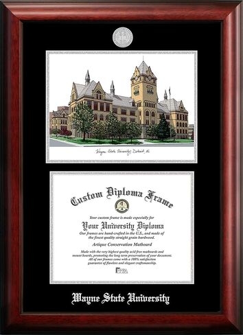 Campus Images NCAA Wayne State Warriors Unisex Silver Medallion Frame Wayne State University 10w x 8h Silver Embossed Diploma Frame Lithograph, Brown, One Size in Saudi Arabia