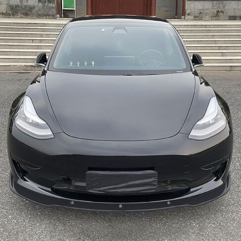 IKON MOTORSPORTS, Front Bumper Lip Compatible with 2017-2023 Tesla Model 3 Sedan 4-Door, IKON Style Carbon Fiber Print PP Front Lip Spoiler Wing, 2018 2019 2021 2022 in Saudi Arabia