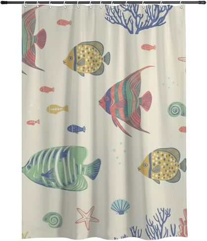 ستارة حمام بنمط نجم البحر مع خطافات، ستارة دش صيفية مقاومة للماء حديثة، ستائر ممتعة للعطلات من القماش قابلة للغسل لديكور حوض الاستحمام مقاس 48 × 72 بوصة in Kuwait