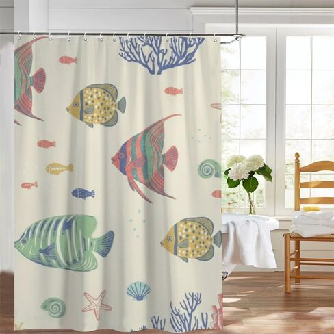 ستارة حمام بنمط نجم البحر مع خطافات، ستارة دش صيفية مقاومة للماء حديثة، ستائر ممتعة للعطلات من القماش قابلة للغسل لديكور حوض الاستحمام مقاس 48 × 72 بوصة in Kuwait