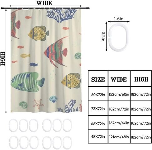 ستارة حمام بنمط نجم البحر مع خطافات، ستارة دش صيفية مقاومة للماء حديثة، ستائر ممتعة للعطلات من القماش قابلة للغسل لديكور حوض الاستحمام مقاس 48 × 72 بوصة in Kuwait
