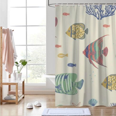 ستارة حمام بنمط نجم البحر مع خطافات، ستارة دش صيفية مقاومة للماء حديثة، ستائر ممتعة للعطلات من القماش قابلة للغسل لديكور حوض الاستحمام مقاس 48 × 72 بوصة in Kuwait