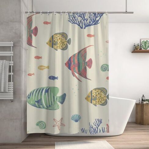 ستارة حمام بنمط نجم البحر مع خطافات، ستارة دش صيفية مقاومة للماء حديثة، ستائر ممتعة للعطلات من القماش قابلة للغسل لديكور حوض الاستحمام مقاس 48 × 72 بوصة in Kuwait